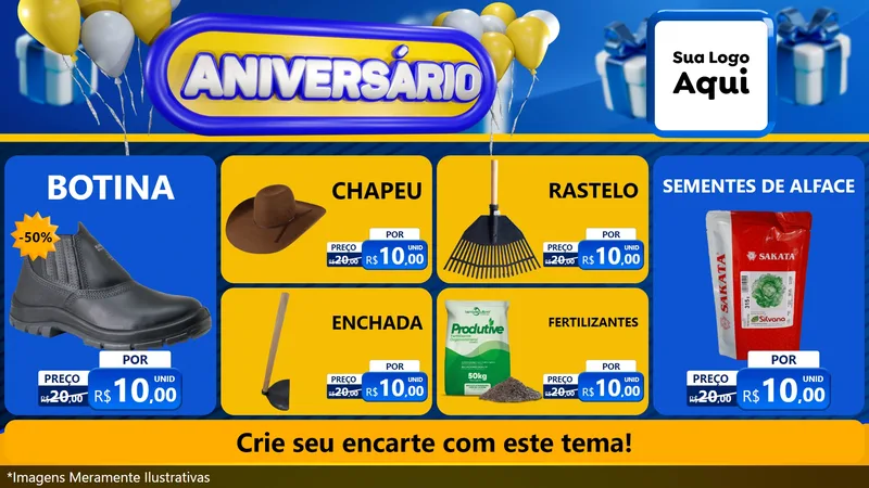 Modelo de TV para TV Horizontal com o tema Aniversário para Agropecuária
