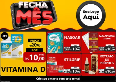 Modelo de Encarte para Encarte A4 Horizontal com o tema Fecha Mês para Farmácia