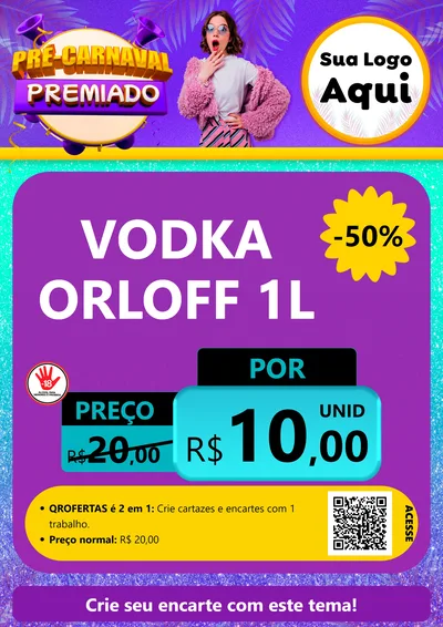 Modelo de Cartaz para Cartaz A4 Vertical com o tema Pré-Carnaval Premiado para Distribuidora de bebidas