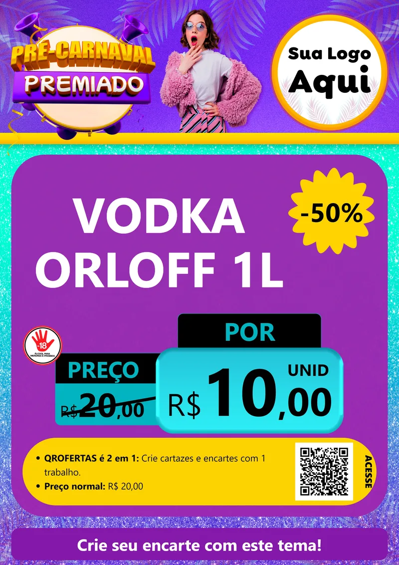 Modelo de Cartaz para Cartaz A4 Vertical com o tema Pré-Carnaval Premiado para Distribuidora de bebidas