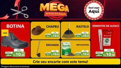 Modelo de TV para TV Horizontal com o tema Mega Reinauguração para Agropecuária