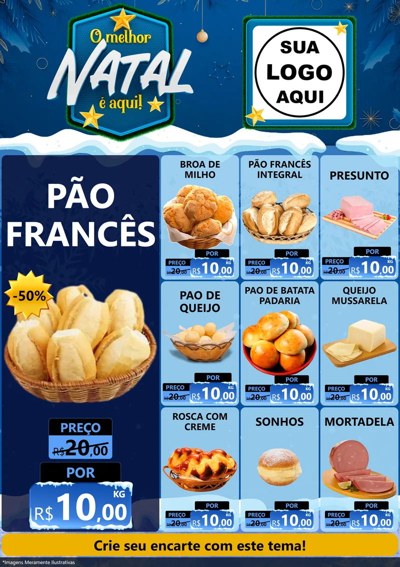 Modelo de Encarte para Encarte A4 Vertical com o tema O Melhor Natal É Aqui! para Padaria