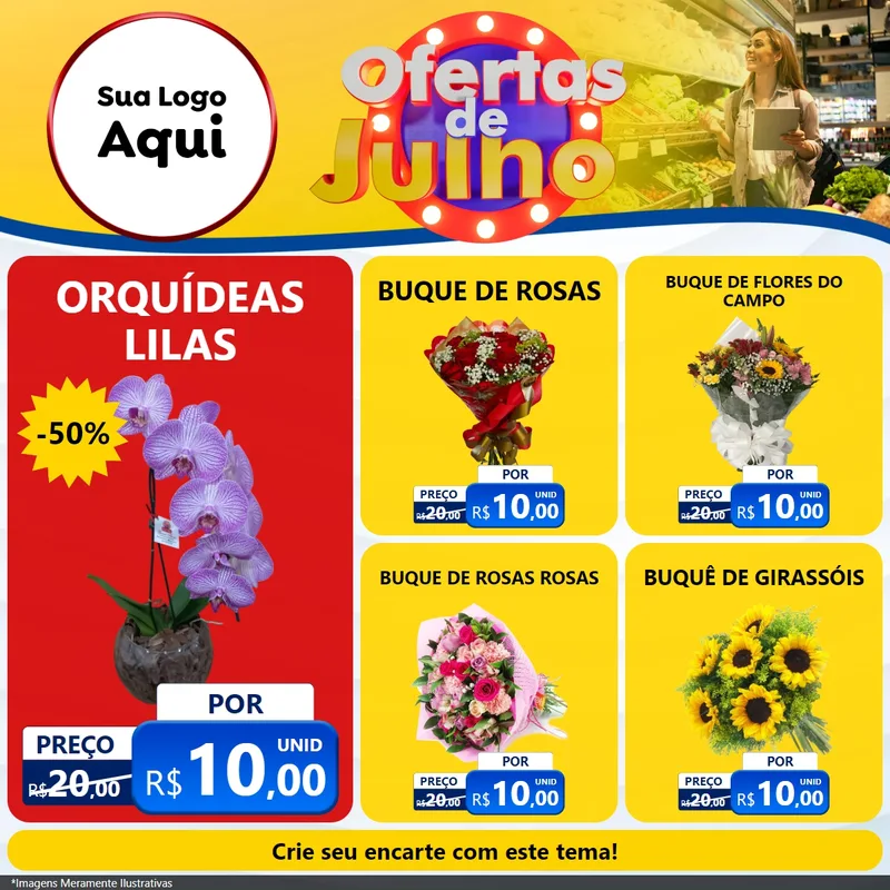 Modelo de Rede Social para Feed Facebook com o tema Ofertas de Julho para Floricultura e jardim