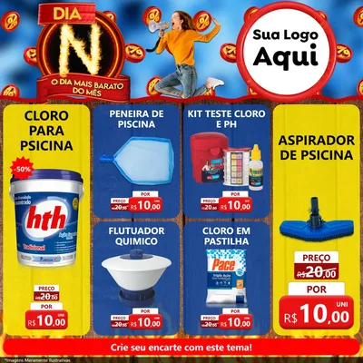 Modelo de Rede Social para Feed Facebook com o tema Dia N - O Dia Mais Barato Do Mês para Produtos para Piscina