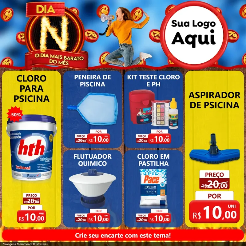 Modelo de Rede Social para Feed Facebook com o tema Dia N - O Dia Mais Barato Do Mês para Produtos para Piscina