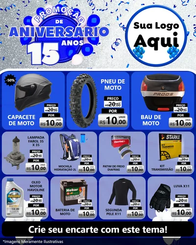 Modelo de Rede Social para Feed Instagram com o tema Promoção de Aniversário - 15 Anos para Moto peças