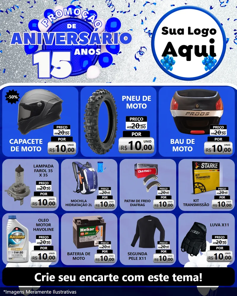 Modelo de Rede Social para Feed Instagram com o tema Promoção de Aniversário - 15 Anos para Moto peças