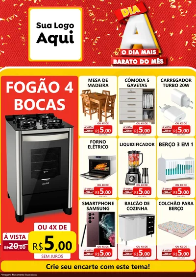 Modelo de Encarte para Encarte A4 Vertical com o tema Dia A o Dia Mais Barato do Mês para Móveis e Eletro