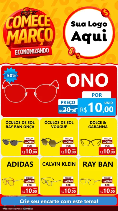Modelo de Rede Social para Stories com o tema Comece Março Economizando para Óticas