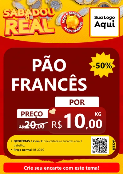 Modelo de Cartaz para Cartaz A4 Vertical com o tema Sabadou do Real para Padaria