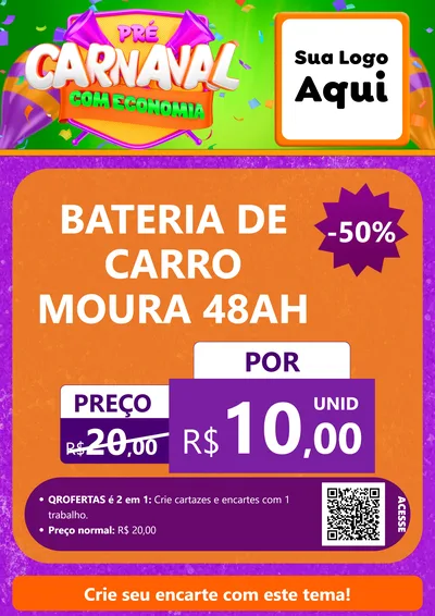 Modelo de Cartaz para Cartaz A4 Vertical com o tema Pré-Carnaval Com Economia para Baterias Elétricas