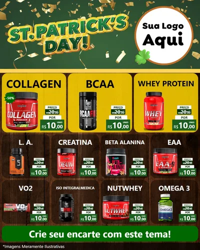 Modelo de Rede Social para Feed Instagram com o tema St Patriks Day para Suplementos alimentares