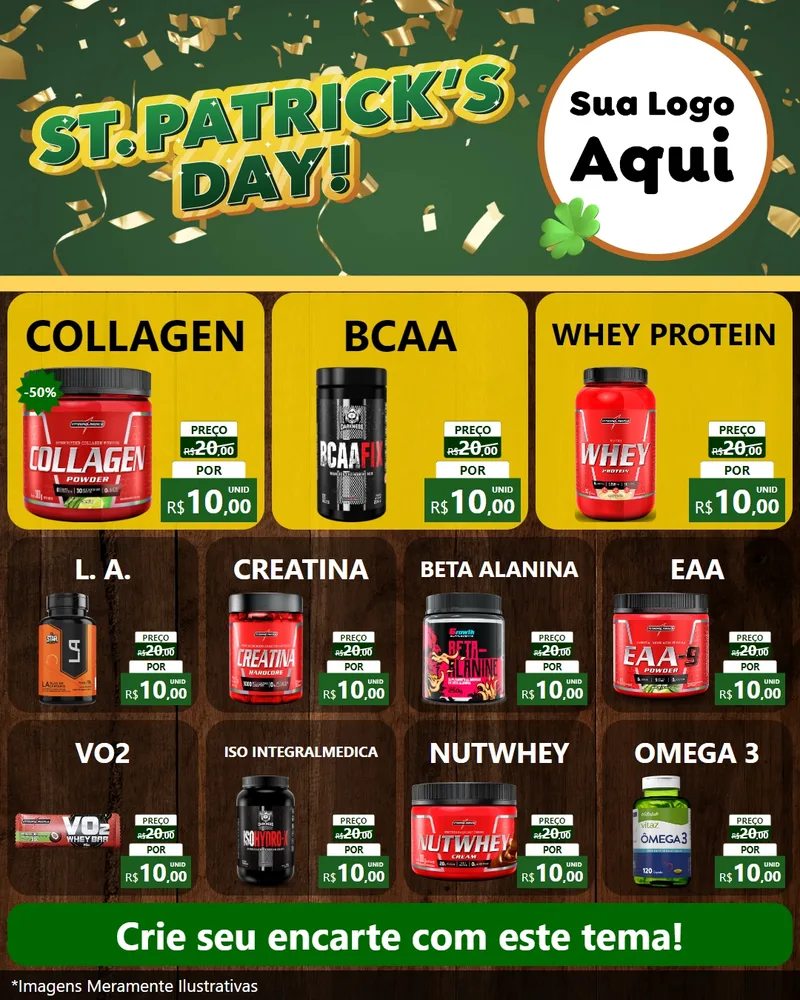 Modelo de Rede Social para Feed Instagram com o tema St Patriks Day para Suplementos alimentares