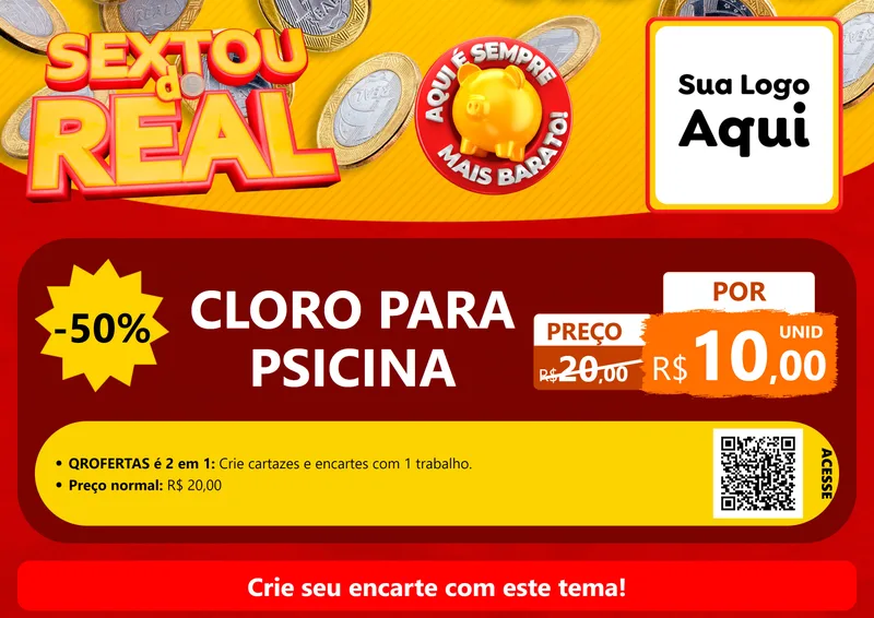 Modelo de Cartaz para Cartaz A4 Horizontal com o tema Sextou do Real para Produtos para Piscina