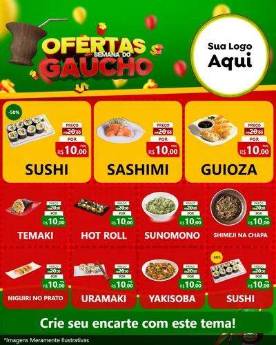 Modelo de Rede Social para Feed Instagram com o tema Ofertas Semana Do Gaúcho para Comida japonesa