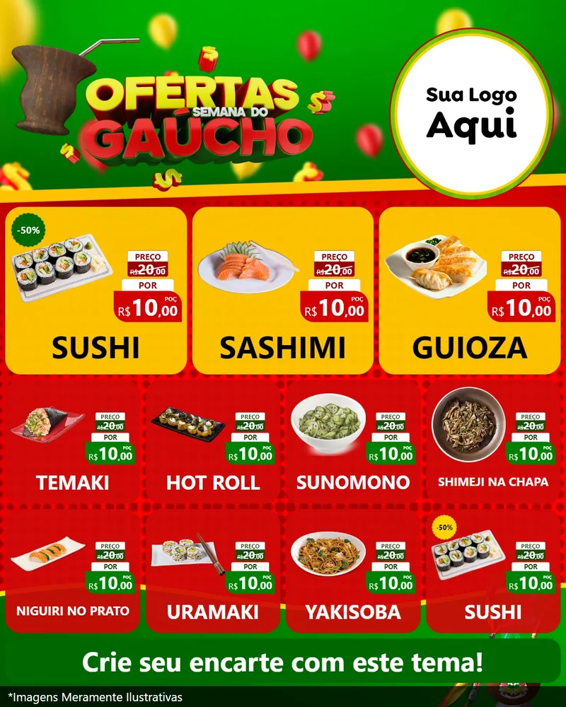 Modelo de Rede Social para Feed Instagram com o tema Ofertas Semana Do Gaúcho para Comida japonesa