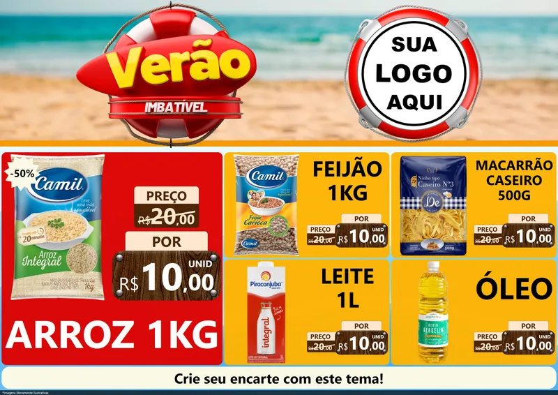 Modelo de Encarte para Encarte A4 Horizontal com o tema Verão Imbatível para Supermercado