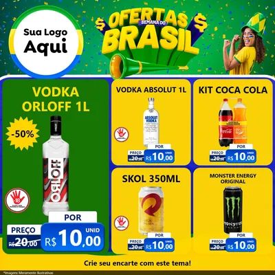 Modelo de Rede Social para Feed Facebook com o tema Ofertas Semana do Brasil para Distribuidora de bebidas