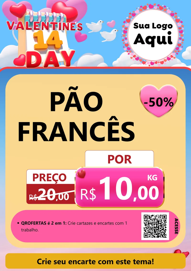 Modelo de Cartaz para Cartaz A4 Vertical com o tema Valentine's Day para Padaria