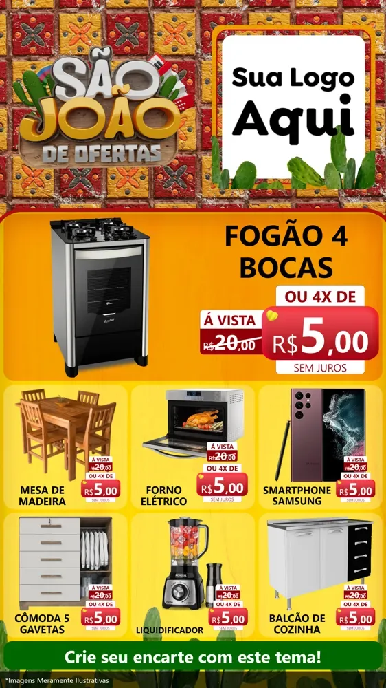 Modelo de Rede Social para Stories com o tema São João de Muitas Ofertas - Junina para Móveis e Eletro