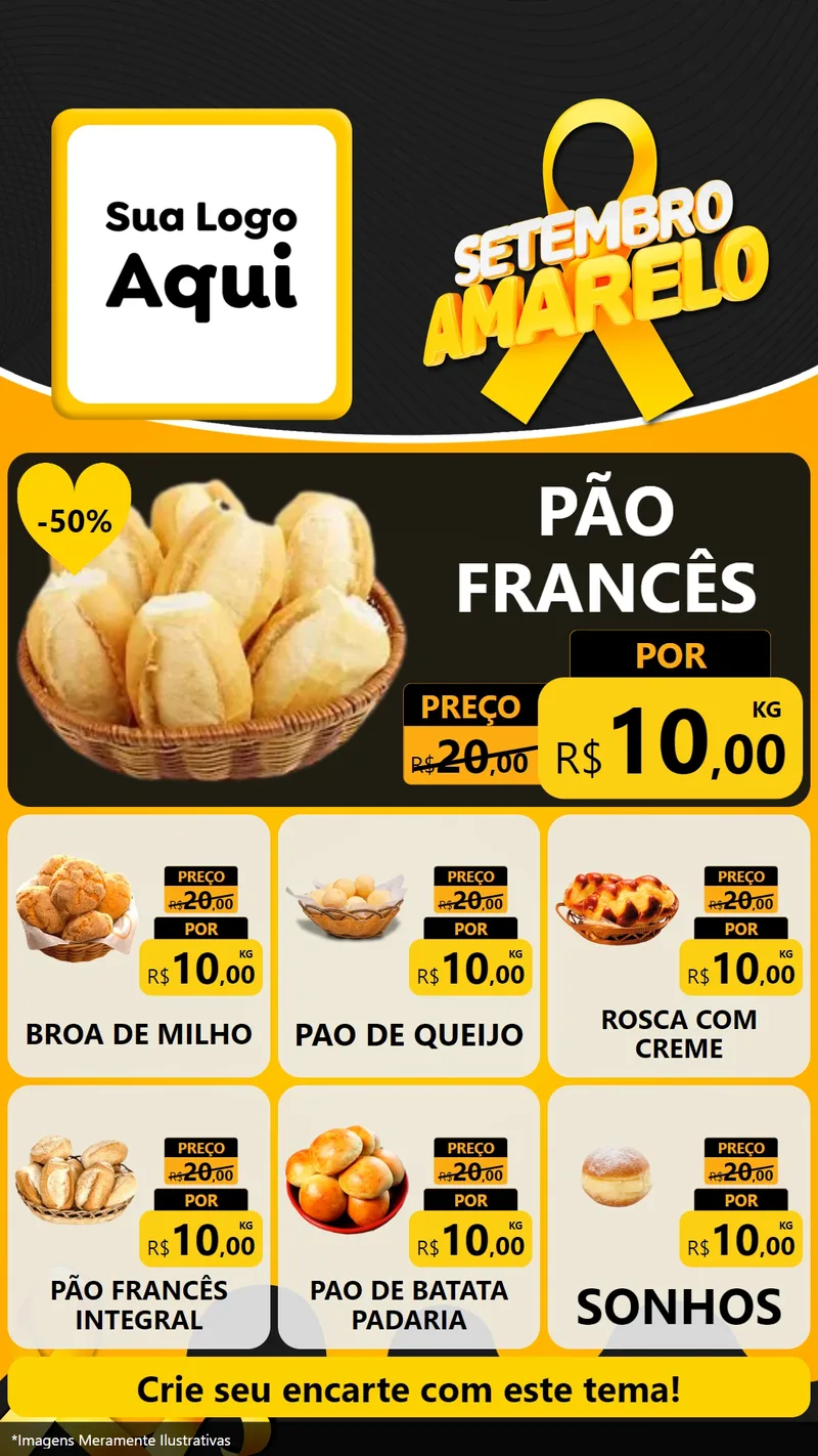 Modelo de Rede Social para Stories com o tema Setembro Amarelo para Padaria