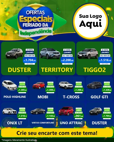 Modelo de Rede Social para Feed Instagram com o tema Ofertas Especiais Feriado da Independência para Concessionaria de Carros