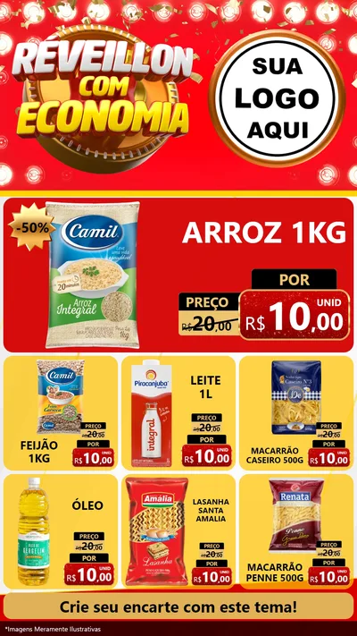 Modelo de Rede Social para Stories com o tema Réveillon com Economia para Supermercado