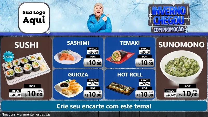 Modelo de TV para TV Horizontal com o tema Inverno Chegou Com Promoção para Comida japonesa