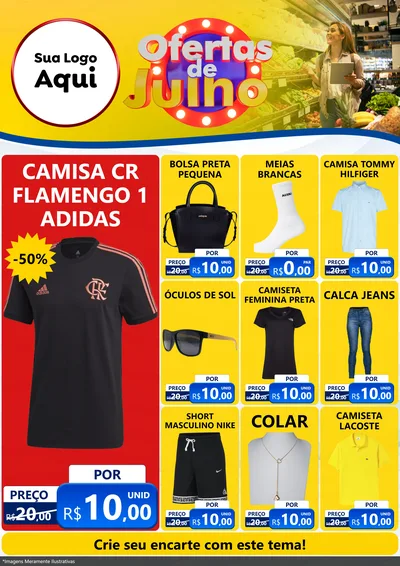 Modelo de Encarte para Encarte A4 Vertical com o tema Ofertas de Julho para Roupas e acessórios