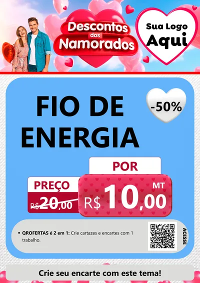 Modelo de Cartaz para Cartaz A4 Vertical com o tema Descontos dos Namorados para Materiais Elétricos