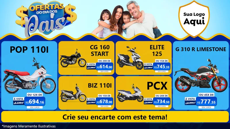 Modelo de TV para TV Horizontal com o tema Ofertas do Dia dos Pais para Concessionaria de Motos