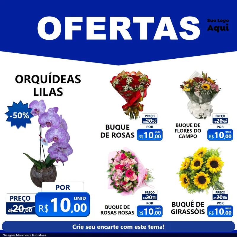 Modelo de Rede Social para Feed Facebook com o tema Ofertas Azul Cartaz para Floricultura e jardim