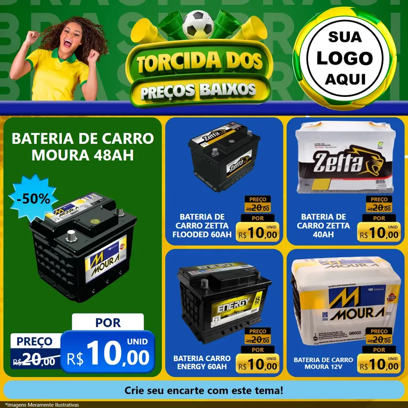 Modelo de Rede Social para Feed Facebook com o tema Torcida dos Preços Baixos para Baterias Elétricas