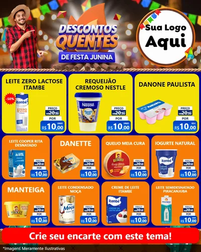 Modelo de Rede Social para Feed Instagram com o tema Descontos Quentes de Festa Junina para Frios e Laticínios