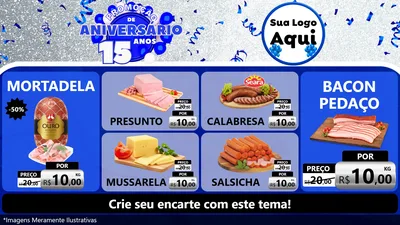 Modelo de TV para TV Horizontal com o tema Promoção de Aniversário - 15 Anos para Frios e Laticínios