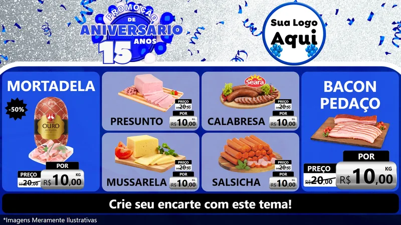 Modelo de TV para TV Horizontal com o tema Promoção de Aniversário - 15 Anos para Frios e Laticínios