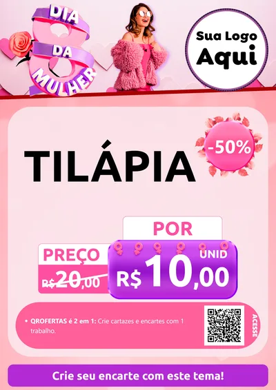 Modelo de Cartaz para Cartaz A4 Vertical com o tema Dia da Mulher para Peixaria