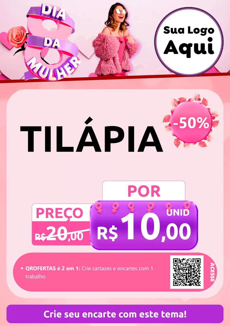 Modelo de Cartaz para Cartaz A4 Vertical com o tema Dia da Mulher para Peixaria