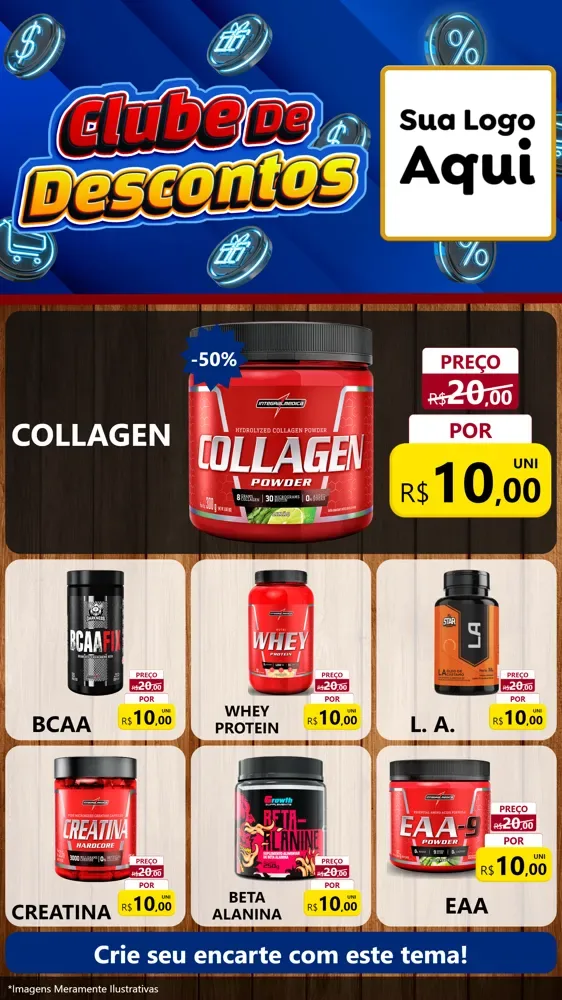 Modelo de Rede Social para Stories com o tema Clube de Descontos para Suplementos alimentares