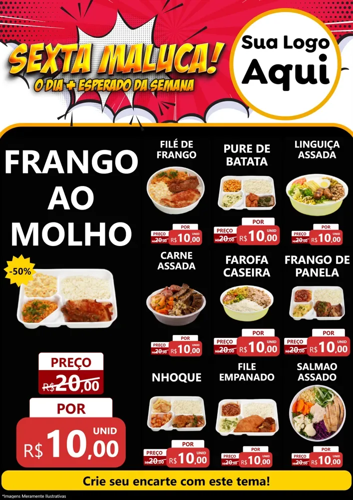 Modelo de Encarte para Encarte A4 Vertical com o tema Sexta Maluca! para Restaurante