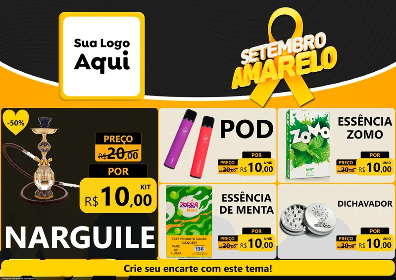 Modelo de Encarte para Encarte A4 Horizontal com o tema Setembro Amarelo para Tabacaria