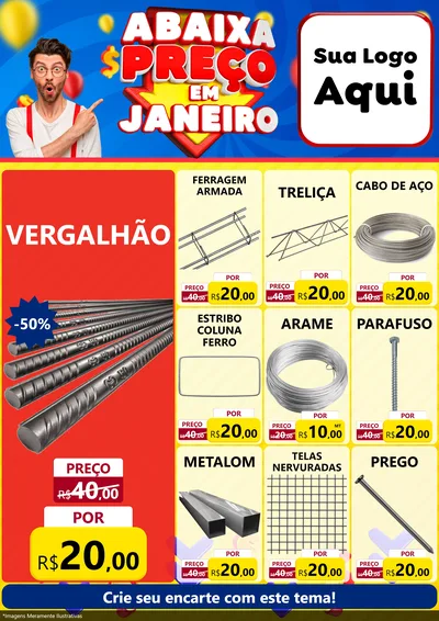 Modelo de Encarte para Encarte A4 Vertical com o tema Abaixa Preço em Janeiro para Ferragens