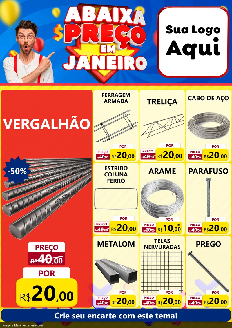 Modelo de Encarte para Encarte A4 Vertical com o tema Abaixa Preço em Janeiro para Ferragens
