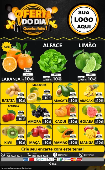 Modelo de Encarte para Encarte Grande com o tema Oferta do Dia - Quarta Feira! para Hortifrúti