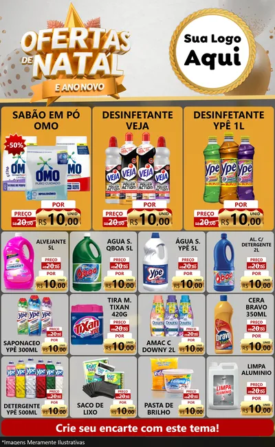 Modelo de Encarte para Encarte Grande com o tema Ofertas De Natal E Ano Novo para Produtos de Limpeza