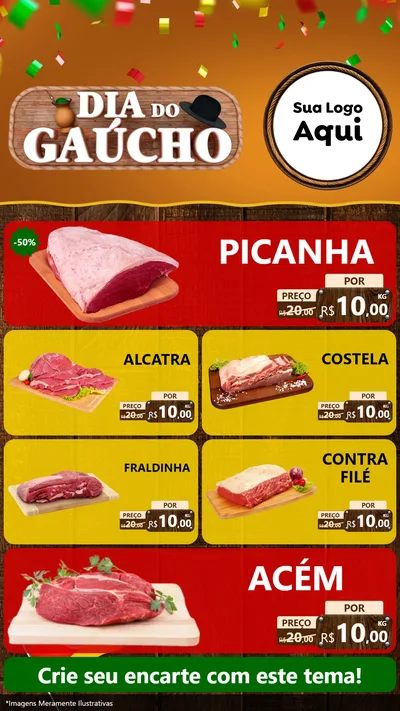 Modelo de TV para TV Vertical com o tema Dia do Gaúcho para Açougue