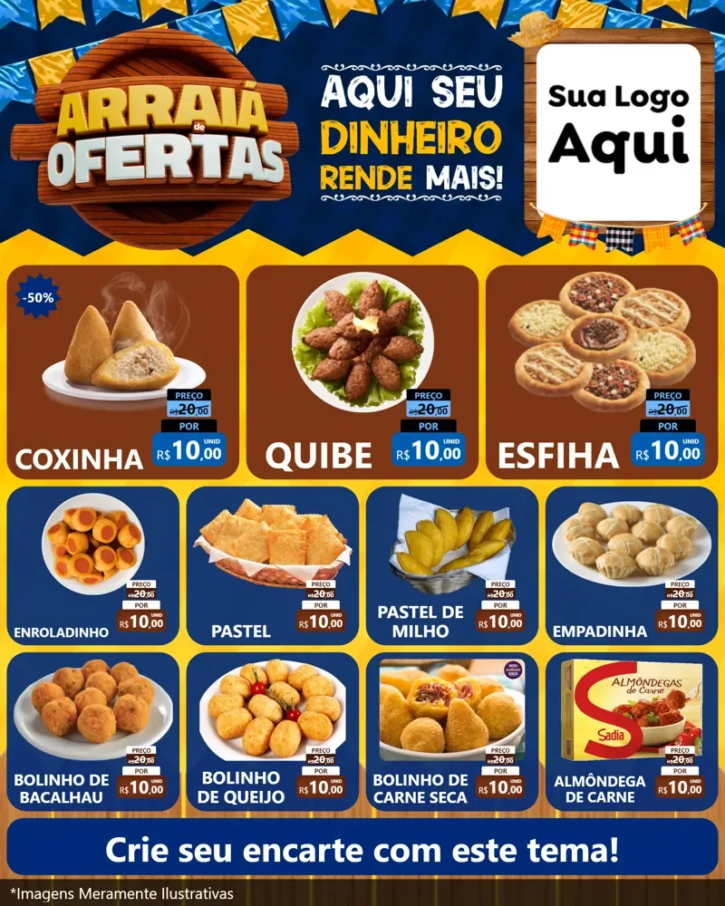 Modelo de Rede Social para Feed Instagram com o tema Arraiá de Ofertas - Junina para Salgadaria
