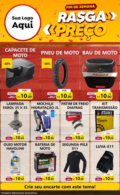 Modelo de Encarte para Encarte Grande com o tema Fim de Semana Rasga Preços para Moto peças