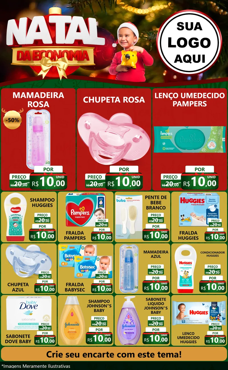 Modelo de Encarte para Encarte Grande com o tema Natal da Economia para Bebês