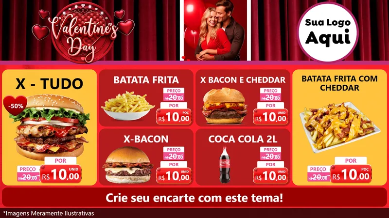 Modelo de TV para TV Horizontal com o tema Valentine's Day para Hamburgueria